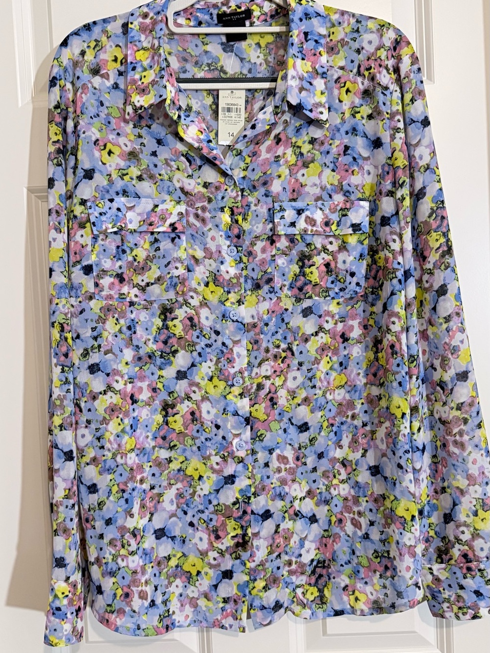 Ann Taylor Multicolor Floral Button-Down Shirt in Light Blue